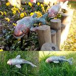 Set of 2 Antique Koi Fish Garden Statues