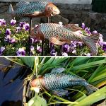 Set of 2 Antique Koi Fish Garden Statues