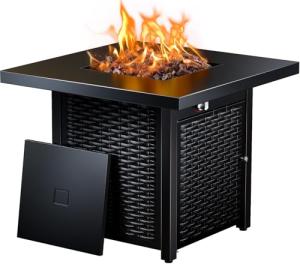 28-Inch Fire Pit Table with Safety Lid & Lava Rock