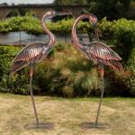 Large Metal Heron Garden Statues - Set of 2