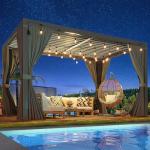 10x12 FT Louvered Aluminum Pergola with Curtains