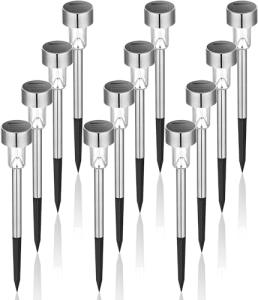 GIGALUMI 12 Pack Stainless Steel Solar Garden Lights
