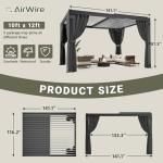 10x12 FT Louvered Aluminum Pergola with Curtains