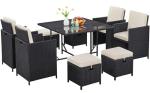9-Piece Outdoor Rattan Dining Set with Cushions