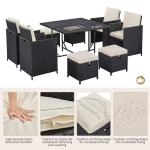 9-Piece Outdoor Rattan Dining Set with Cushions