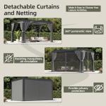 10x12 FT Louvered Aluminum Pergola with Curtains