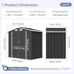 Black Metal Outdoor Storage Shed 6x4FT