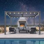 PURPLE LEAF Louvered Pergola w/Light 10' x 12' Aluminum Outdoor Pergola, Adjustable Louvers Roof, Integrated Drainage System 70 Mph High Wind Resistant Small Pergolas for Patio Deck Porch Yard