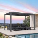 PURPLE LEAF Louvered Pergola 8' x 12' Aluminum Outdoor Pergola with Adjustable Louvers Roof and Integrated Drainage System 70 Mph High Wind Resistant Small Pergolas for Patio Deck Porch Yard