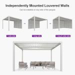 PURPLE LEAF Louvered Pergola 10' x 12' Outdoor White Aluminum Pergola with Fixed Shutter Wall Adjustable Roof Gazebo for Patio Backyard, 1 Long Side and 1 Short Side