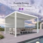 PURPLE LEAF Louvered Pergola 10' x 12' Outdoor White Aluminum Pergola with Fixed Shutter Wall Adjustable Roof Gazebo for Patio Backyard, 1 Long Side and 1 Short Side