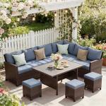 7 Piece Wicker Patio Furniture Set with Ottoman