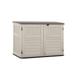 Suncast 5.9 ft. x 3.7 ft Horizontal Stow-Away Storage Shed - Natural Wood-Like Outdoor Storage for Trash Cans and Yard Tools - All-Weather Resin, Hinged Lid, Reinforced Floor - Made in The USA