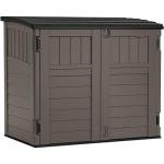 Suncast 34 Cu Ft Horizontal Resin Storage Shed - Outdoor Storage Shed with Floor Included, Lockable, Weatherproof, Fits Small to Medium Trash Cans, Generators, & Garden Tools, Stoney Black