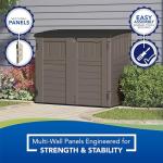 Suncast 34 Cu Ft Horizontal Resin Storage Shed - Outdoor Storage Shed with Floor Included, Lockable, Weatherproof, Fits Small to Medium Trash Cans, Generators, & Garden Tools, Stoney Black