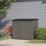 Suncast 34 Cu Ft Horizontal Resin Storage Shed - Outdoor Storage Shed with Floor Included, Lockable, Weatherproof, Fits Small to Medium Trash Cans, Generators, & Garden Tools, Stoney Black