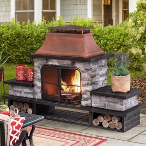 Sunjoy Patio Wood Burning Fireplace with Chimney