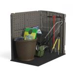 Suncast 34 Cu Ft Horizontal Resin Storage Shed - Outdoor Storage Shed with Floor Included, Lockable, Weatherproof, Fits Small to Medium Trash Cans, Generators, & Garden Tools, Stoney Black