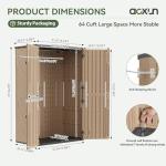 Aoxun Outdoor Storage Shed with Floor, 64 Cu.Ft Large Outdoor Storage Cabinet, Waterproof Vertical Resin Shed for Garden Tools, Pool Equipment, Brown