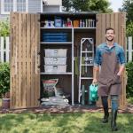 Aoxun Outdoor Storage Shed with Floor, 64 Cu.Ft Large Outdoor Storage Cabinet, Waterproof Vertical Resin Shed for Garden Tools, Pool Equipment, Brown