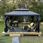 PURPLE LEAF 10' X 14' Patio Hardtop Gazebo Aluminum Outdoor Gazebo with Double Galvanized Steel Roof for Deck Backyard All Weather Outdoor Pavilion Curtain and Netting Included, Light Grey