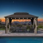 PURPLE LEAF 10’ X 14' Hardtop Gazebo Outdoor Metal Frame Galvanized Steel Double Roof with Curtains and Nettings for Patio Desk Backyard Bronze