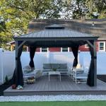 PURPLE LEAF 12' X 14' Patio Hardtop Gazebo Aluminum Outdoor Gazebo with Double Galvanized Steel Roof for Deck Backyard All Weather Outdoor Pavilion Curtain and Netting Included, Light Grey