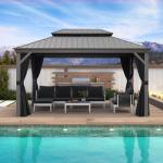 PURPLE LEAF 10' X 14' Patio Hardtop Gazebo Aluminum Outdoor Gazebo with Double Galvanized Steel Roof for Deck Backyard All Weather Outdoor Pavilion Curtain and Netting Included, Light Grey