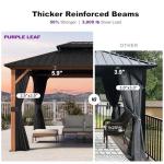 PURPLE LEAF 10' X 14' Hardtop Gazebo with Storage Box Outdoor Wood Grain Aluminum Frame Galvanized Steel Double Roof Gazebos with Netting and Curtains for Patio Deck Backyard Garden