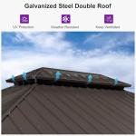 PURPLE LEAF 10’ X 14' Hardtop Gazebo Outdoor Metal Frame Galvanized Steel Double Roof with Curtains and Nettings for Patio Desk Backyard Bronze