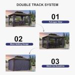 PURPLE LEAF 10' X 14' Permanent Hardtop Gazebo for Patio with Netting and Curtains Deck Backyard Heavy Duty Sunshade Metal Roof All Weather Outdoor Pavilion Canopy