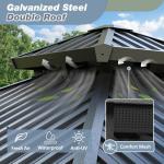 BETISEF 10'x12' Gazebo Hardtop Gazebo, Aluminum Pergola with Double Galvanized Steel Roof, Permanent Outdoor Metal Canopy with Curtain and Netting for Patio, Backyard, Deck,Grey