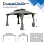 Domi 10x14FT Hardtop Gazebos, Aluminum Metal Gazebo with Galvanized Steel Double Roof Canopy, Curtain and Netting, Permanent Gazebo Pavilion for Patio, Backyard, Deck and Lawn, Grey