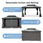 Domi 10x14FT Hardtop Gazebos, Aluminum Metal Gazebo with Galvanized Steel Double Roof Canopy, Curtain and Netting, Permanent Gazebo Pavilion for Patio, Backyard, Deck and Lawn, Grey