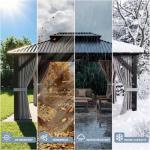 BETISEF 10'x12' Gazebo Hardtop Gazebo, Aluminum Pergola with Double Galvanized Steel Roof, Permanent Outdoor Metal Canopy with Curtain and Netting for Patio, Backyard, Deck,Grey