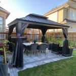 Domi 10x14 Outdoor Gazebo, Hardtop Gazebo with Aluminum Frame, Heavy Duty Pavilion Gazebo for Patio Deck Backyard, Curtain and Netting Included, Grey