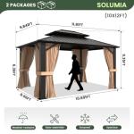 SOLUMIA 10’x12’ Hardtop Gazebo, Galvanized Steel Double Roof Canopy with Aluminum Frame, Outdoor Pavilion with Nettings and Curtains