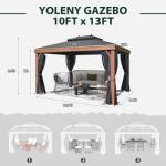 YOLENY 10'x13' Hardtop Gazebo, Galvanized Steel Double Roof with Wood Grain Aluminum Frame,Outdoor Gazebo with Curtains and Nettings for Patio, Backyard and Deck
