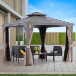 LeDoasis Nova 10' X 10' Hardtop Gazebo with Double Roof, Breathable Netting & Privacy Curtain Include, Heavy Duty Galvanized Steel, Garden, Lawn, Deck, Backyard