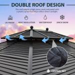 YOLENY 10'x13' Hardtop Gazebo, Galvanized Steel Double Roof with Wood Grain Aluminum Frame,Outdoor Gazebo with Curtains and Nettings for Patio, Backyard and Deck