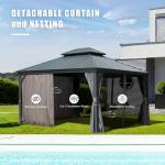 Domi 10x14 Outdoor Gazebo, Hardtop Gazebo with Aluminum Frame, Heavy Duty Pavilion Gazebo for Patio Deck Backyard, Curtain and Netting Included, Grey