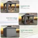 YITAHOME 10X10FT Gazebo Patios Hard Top Outdoor Double Roof Canopy Aluminum Frame Garden Gazebo with Curtains Netting for Backyards Decks Lawns, Gray