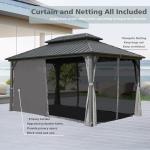 SHPAI 10’ x 12’ Hardtop Gazebo, Outdoor Aluminum Gazebo with Galvanized Steel Double Roof Canopy, Outdoor Permanent Metal Pavilion with Curtains and Netting for Patio, Backyard and Lawn, Dark Grey