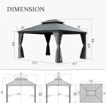 Domi 10x14 Outdoor Gazebo, Hardtop Gazebo with Aluminum Frame, Heavy Duty Pavilion Gazebo for Patio Deck Backyard, Curtain and Netting Included, Grey