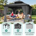 YITAHOME 10X10FT Gazebo Patios Hard Top Outdoor Double Roof Canopy Aluminum Frame Garden Gazebo with Curtains Netting for Backyards Decks Lawns, Gray