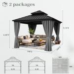 YITAHOME 10X10FT Gazebo Patios Hard Top Outdoor Double Roof Canopy Aluminum Frame Garden Gazebo with Curtains Netting for Backyards Decks Lawns, Gray