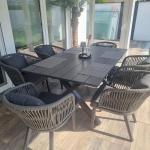 PURPLE LEAF 7 Pieces Patio Dining Set Wicker Outdoor Furniture Rectangular Table and Chairs Set for Garden Deck Aluminum Frame Backyard Kitchen Set, Cushions and Pillows Included Grey