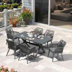 PURPLE LEAF 7 Pieces Outdoor Dining Set All-Weather PE Rattan Outdoor Patio Furniture Set with All Aluminum Frame Rectangular Table and Chairs Set for Lawn Garden Backyard Deck, Grey