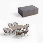 PURPLE LEAF 7 Pieces Patio Dining Set with Waterproof Furniture Cover Rectangular Table and Chairs Set for Garden Deck Aluminum Frame Backyard Kitchen Set, Cushions and Pillows Included Champagne