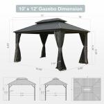 SHPAI 10’ x 12’ Hardtop Gazebo, Outdoor Aluminum Gazebo with Galvanized Steel Double Roof Canopy, Outdoor Permanent Metal Pavilion with Curtains and Netting for Patio, Backyard and Lawn, Dark Grey
